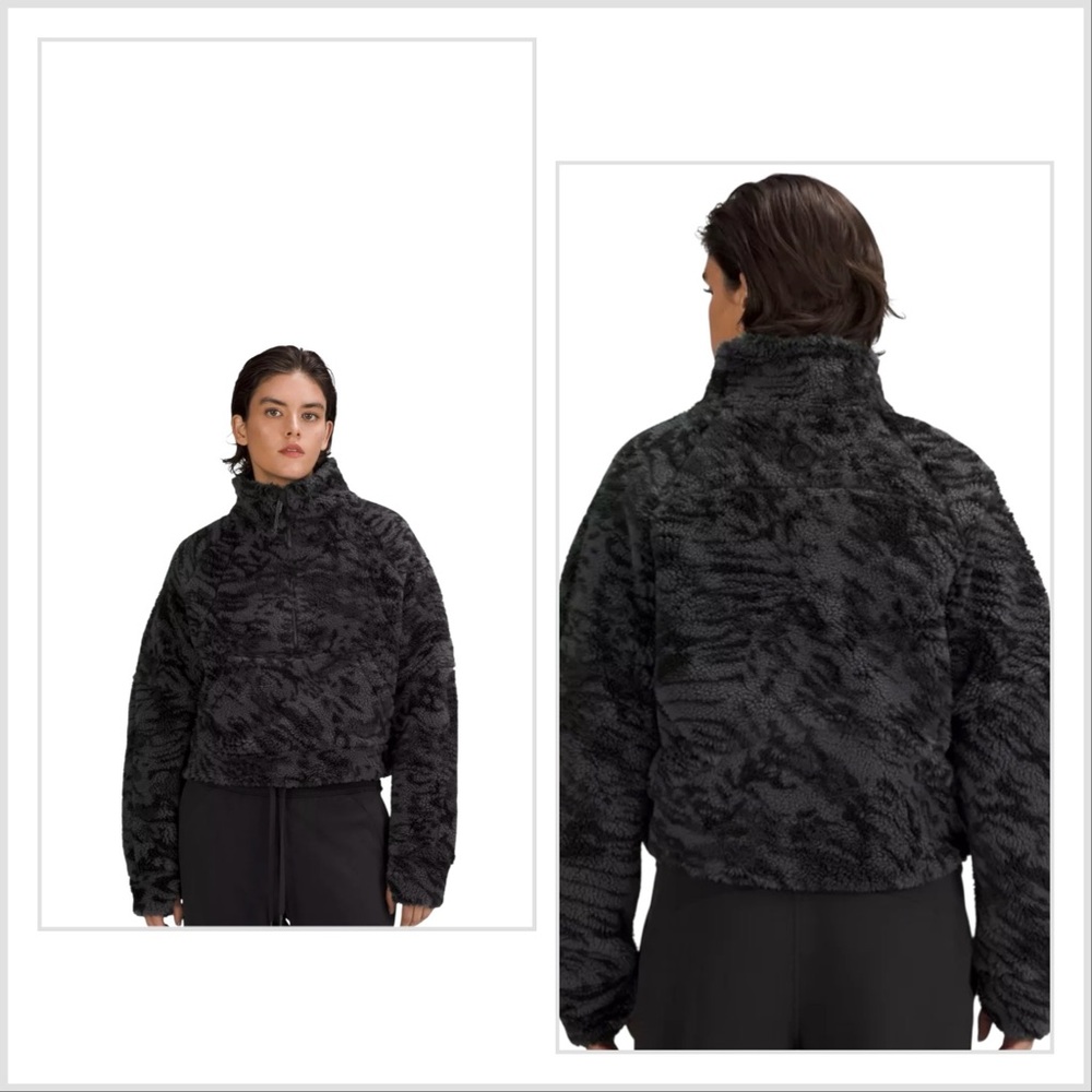 Lululemon Scuba Oversized Fleece Funnel Neck Jacquard Camo Black Grey Size M/L